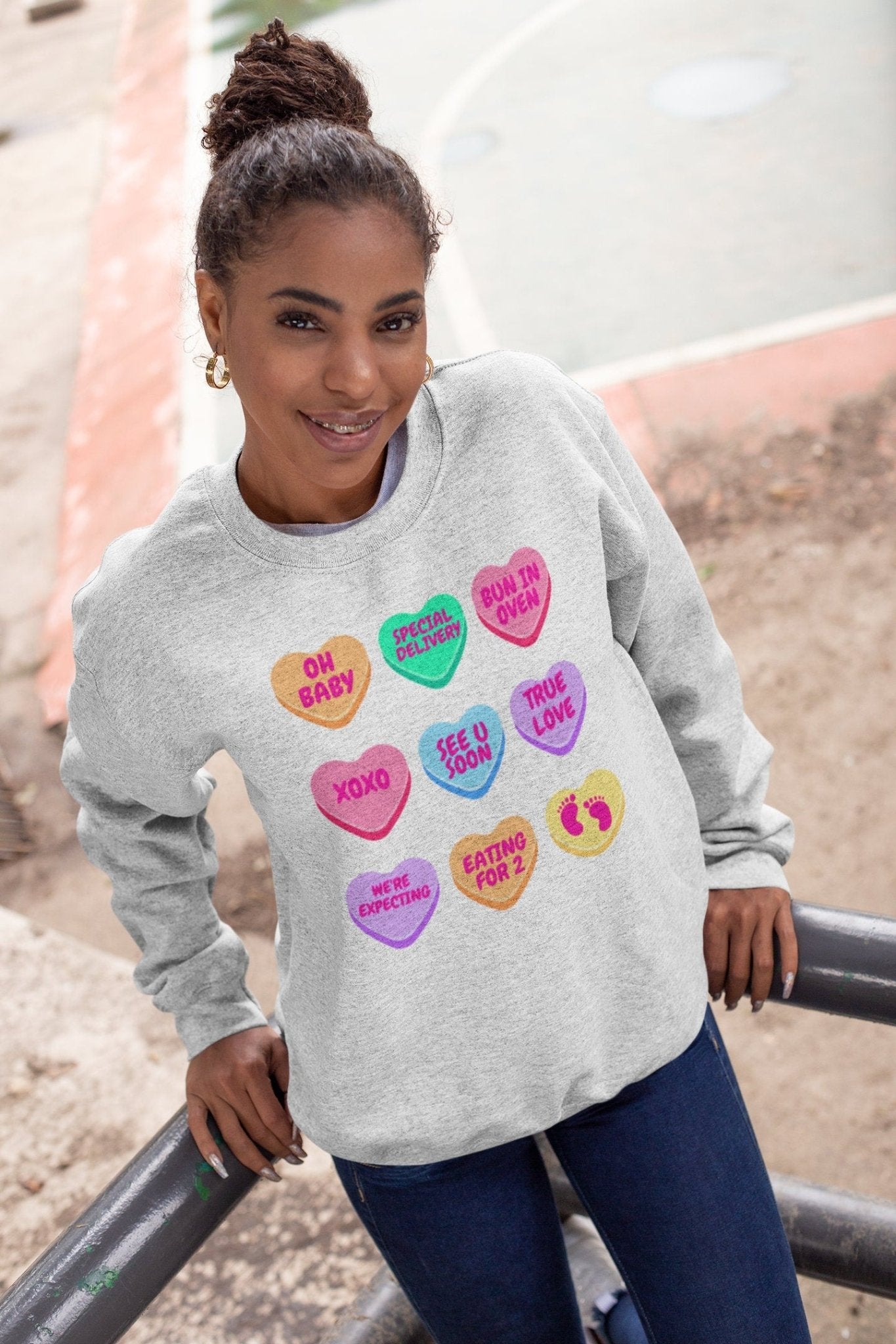 Candy Hearts Pregnancy Announcement Sweatshirt - Mod Reveals