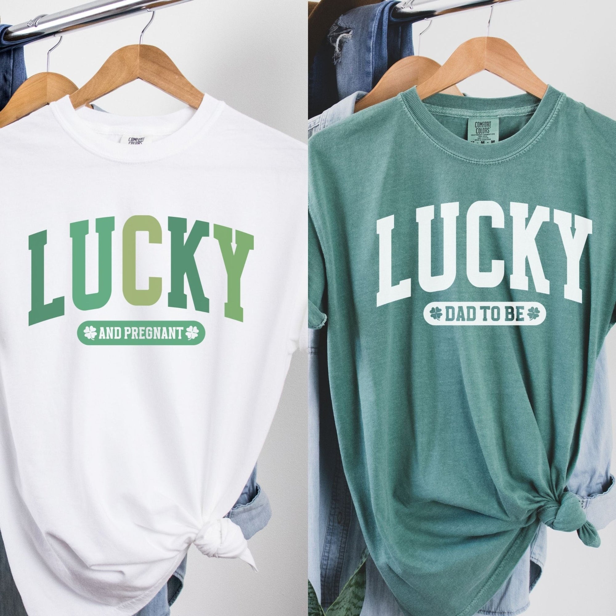 Lucky and Pregnant Mom Dad Shirts - Mod Reveals