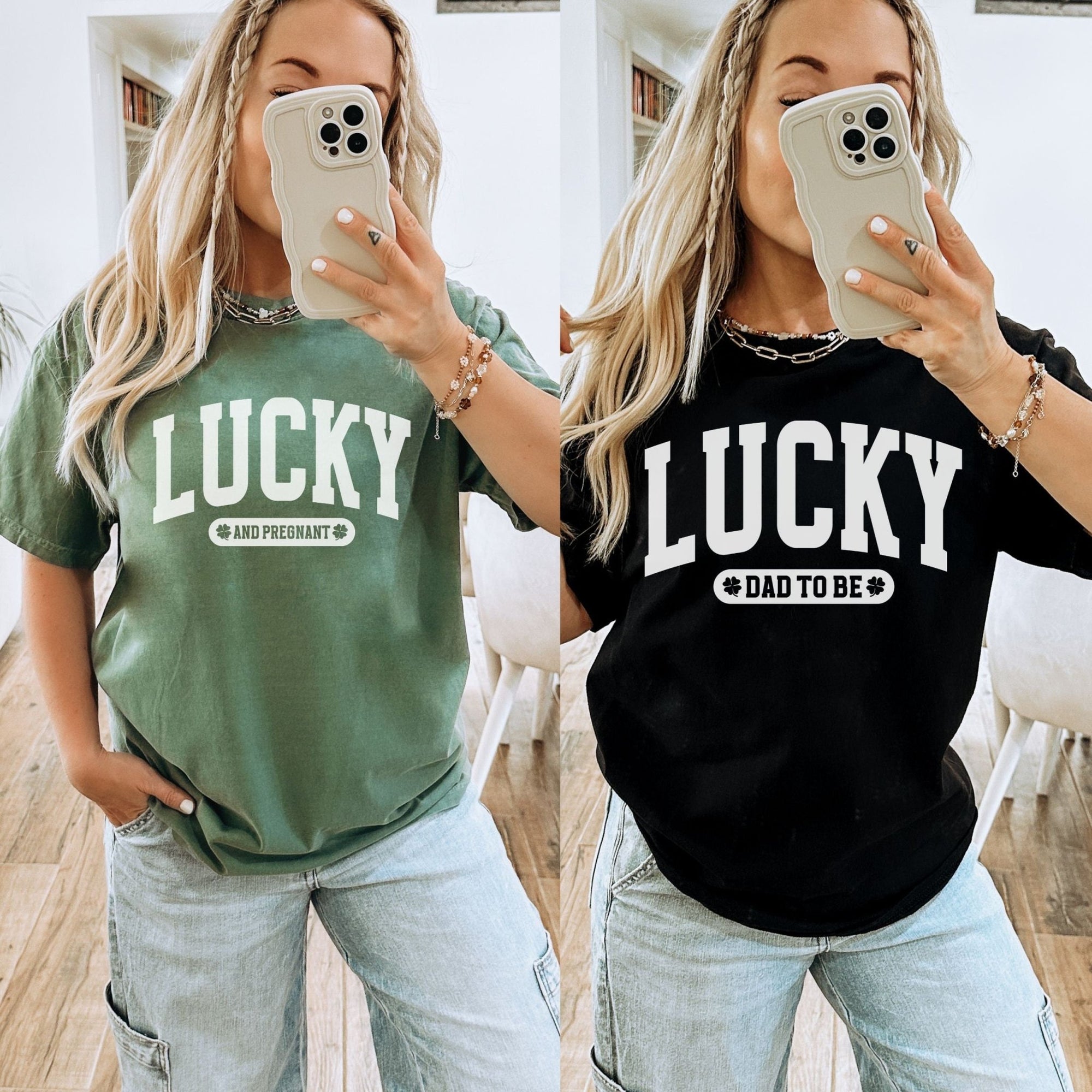 Lucky and Pregnant Mom Dad Shirts - Mod Reveals