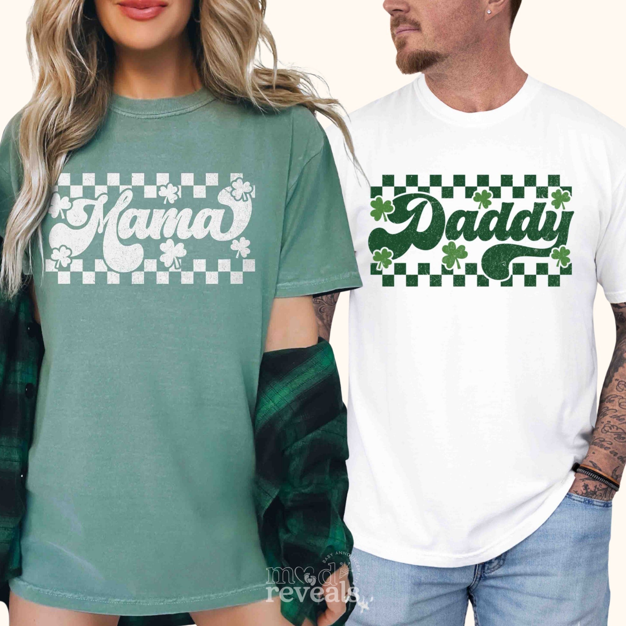 Retro Checkered St Patrick's Day Mama Daddy Shirts - Mod Reveals