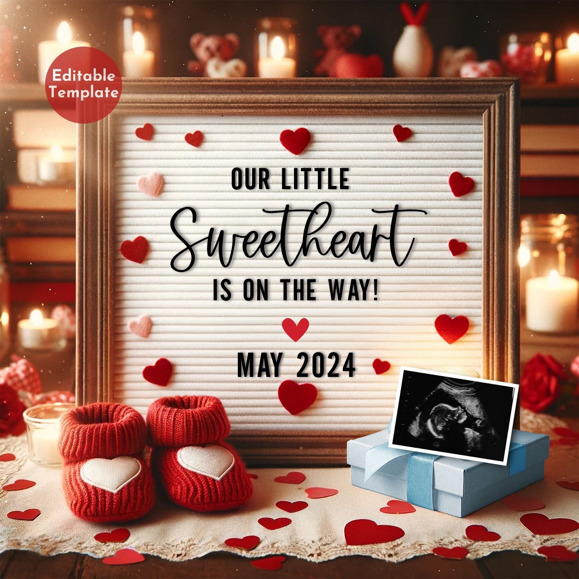 Valentine's Day It's A Boy Digital Announcement Template - Mod Reveals